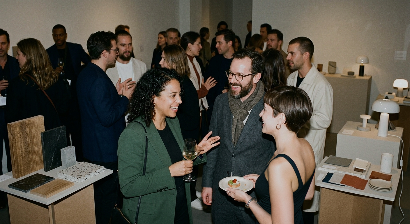 Architects connecting while exploring architectural materials at the FORMAA exhibition