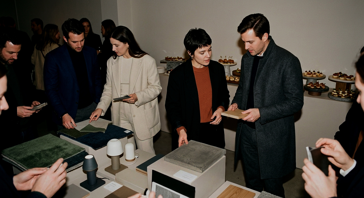 Architects exploring material samples at the FORMAA Spanish design event