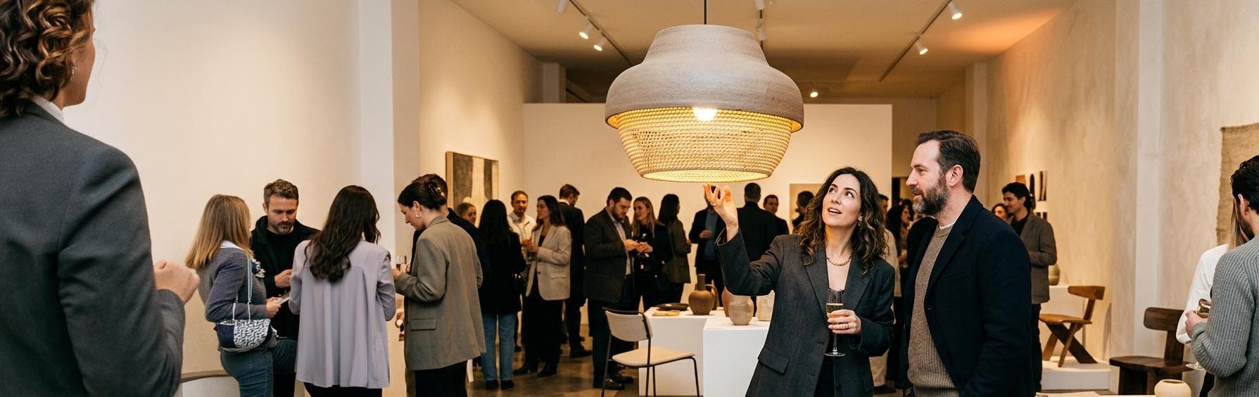Architectural community gathering with drinks and informal discussions